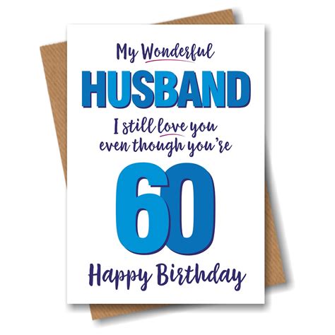 Funny 60th Birthday Card For Wonderful Husband Age 60 Sixty Etsy Uk