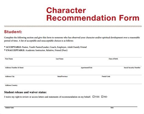 Free 10 Sample Character Letter Of Recommendation Templates In Pdf