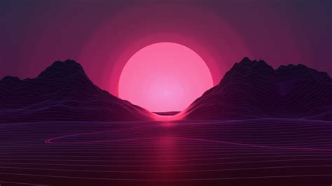 Wallpaper Digital Art Mountains Neon Sunset Resolution2880x1800