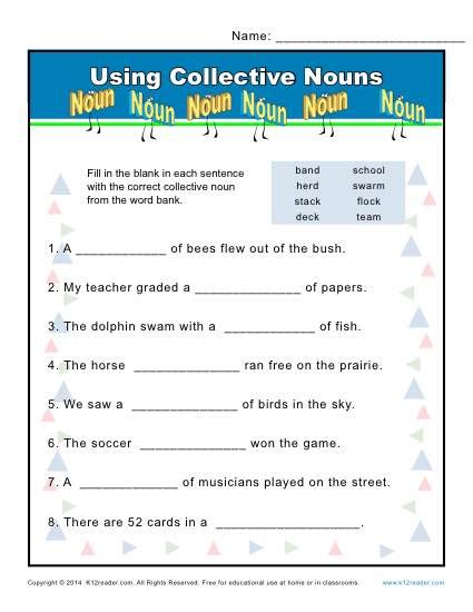 Collective Noun Worksheets Using Nouns