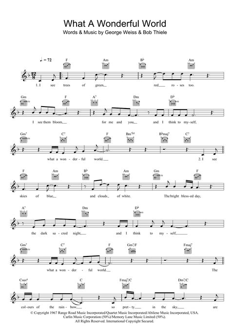 What A Wonderful World Sheet Music Louis Armstrong Lead Sheet