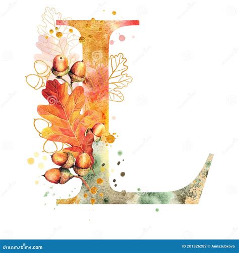 Fall Watercolor Letter L Watercolor Autumn Alphabet Stock Illustration