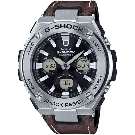Casio G Shock G Steel Solar Dual Display Brown Leather Strap Watch Gst