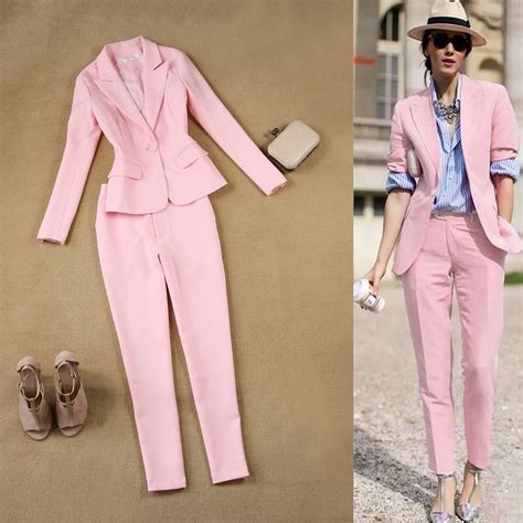 Brand Women 2 Pieces Sets Womens Business Suits Pink Pants