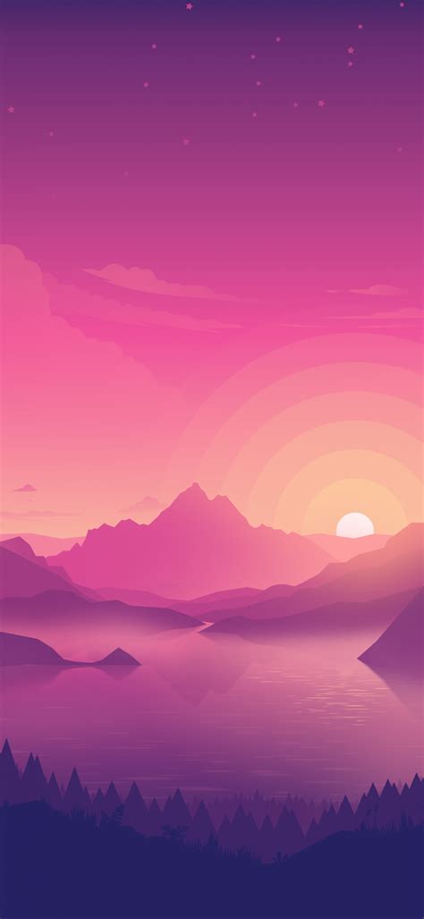 Lakeside 4k Wallpaper Pink Sky Sunset Minimal Art Gradient