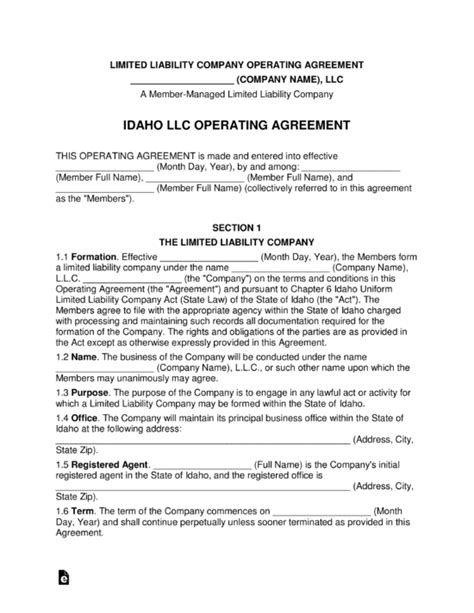 Idaho Multi Member Llc Operating Agreement Form Eforms