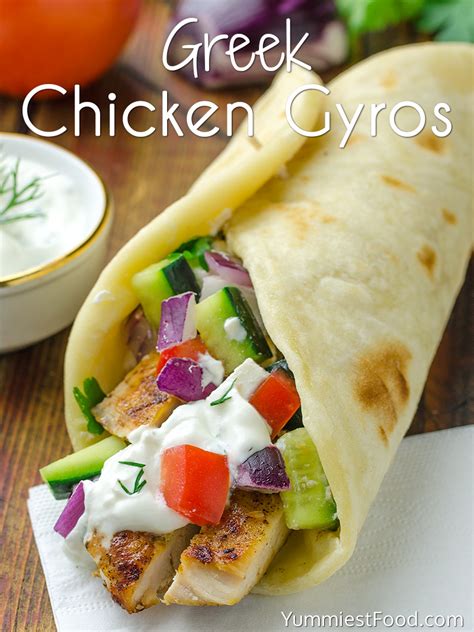 greek chicken gyros with tzaziki sauce and pita flatbread recipe from yummiest food cookbook