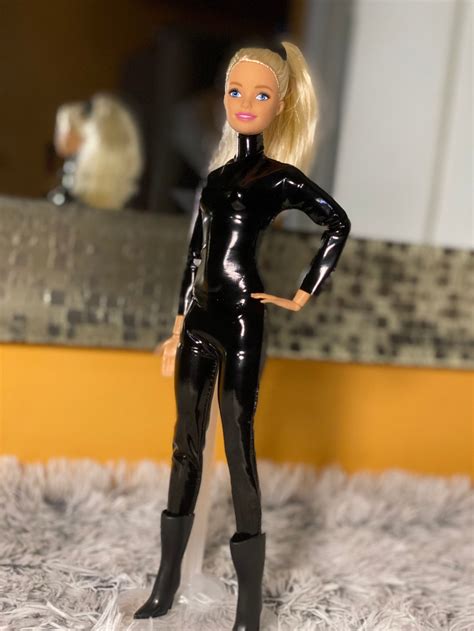 barbie faux leather jumpsuit barbie doll catsuit barbie etsy