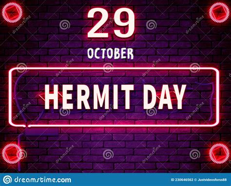 29 October Hermit Day Neon Text Effect On Bricks Background Stock
