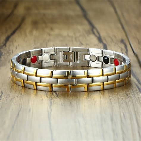 Bio 4 Elements Magnetic Bracelets For Men Two Tone Stainless Steel