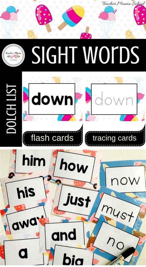 Sight Words Word Wall Flash Cards Trace Dolch Sight Words Flash