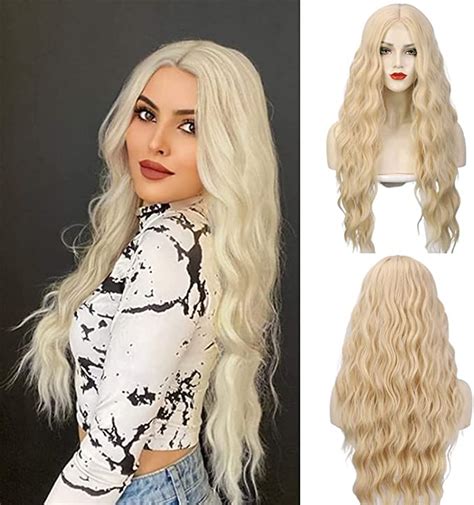 Long Platinum Blonde Hair Wig Atayou Long Wavy Curly Blonde Small Lace