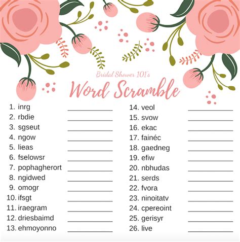 Free Printable Bridal Shower Word Scramble Printable Word Searches