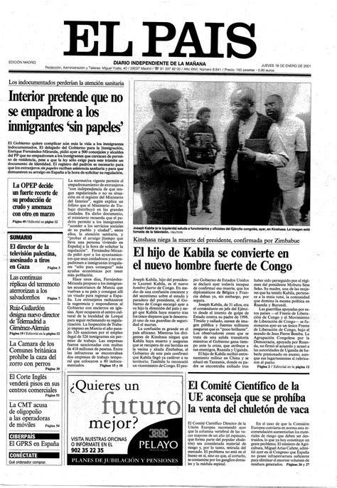 Portada De El PaÍs Del 18 01 2001