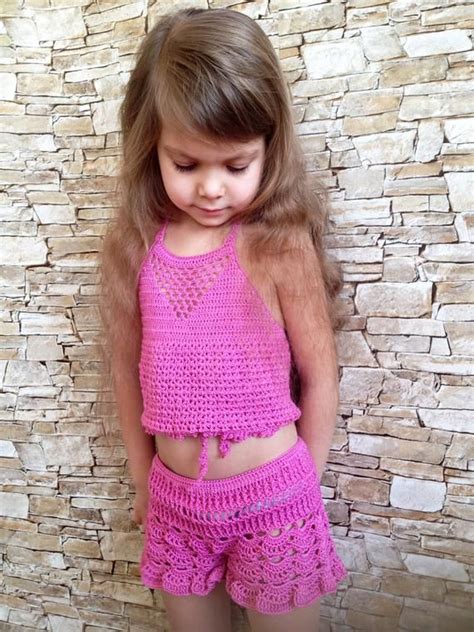 Crochet Toddler Crop Top Lace Shorts Vacation Clothing Kids Etsy