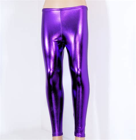 Shiny Metallic Purple Stretch Lycra Leggings Pants Child