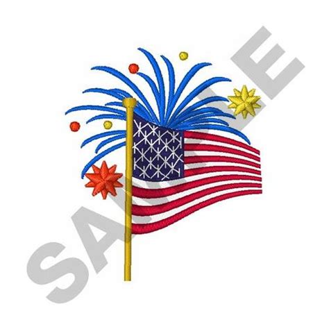 American Flag Fireworks Embroidery Design Machine Embroidery Etsy
