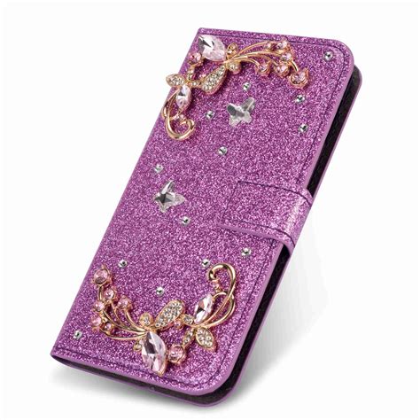 Dteck Premium Flip Pu Leather Bling Glitter Diamond Wallet Card Slots