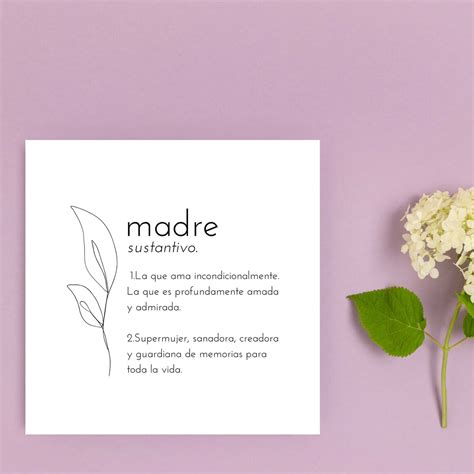Mother Definition In English And In Spanish Printable Card For Etsy