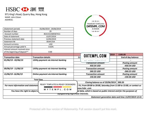 Hong Kong Hsbc Bank Statement Easy To Fill Template In Word And Pdf Format Gotempl Templates