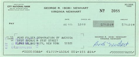 Lot Detail 1973 Bob Newhart Signed City National Bank Check Dated