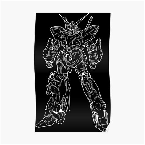 Unicorn Gundam Psychoframe Outline White Black Graphic T Poster For
