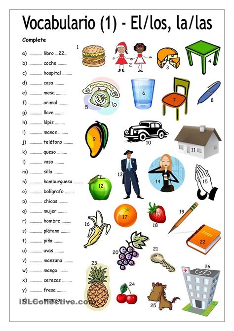 Vocabulario 1 Complete Con Elloslalas Spanisch Unterrichten