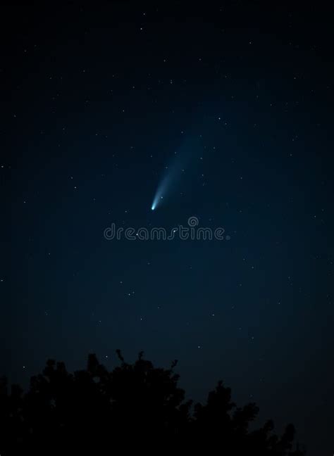 Comet Neowise Tracking Across The Night Sky Stock Image Image Of
