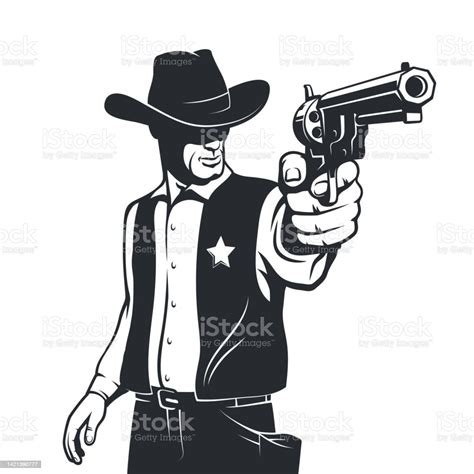 Western Sheriff With Gun Stock Illustration Download Image Now Gunslinger Dueling Western