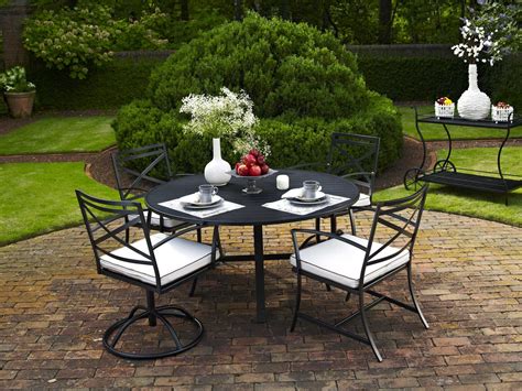 Meadowcraft Mesh Wrought Iron 48 Round Dining Table With Umbrella