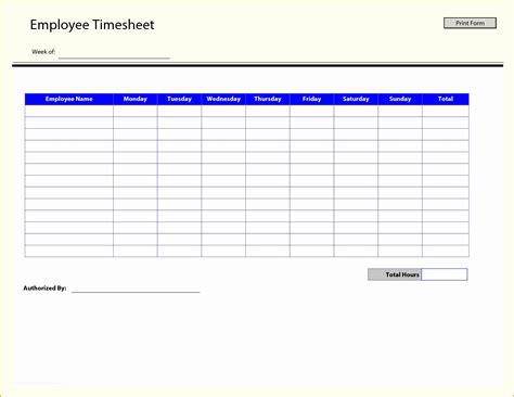 Free Blank Time Card Template Of Printable Time Sheets