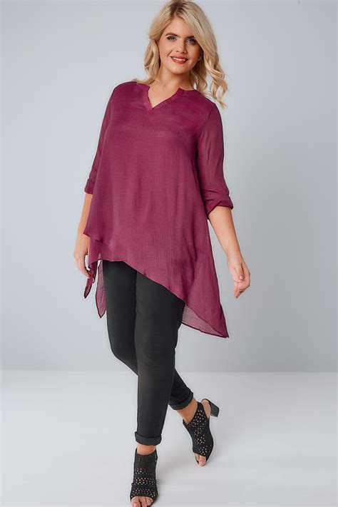 Dusky Rose Pink Layered Blouse With Notch Neck And Dipped Hem Plus Size