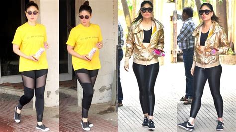 Kareena Kapoors Gym Looks Include See Through Leggings Metallic Gold Bomber Jacket Fashion
