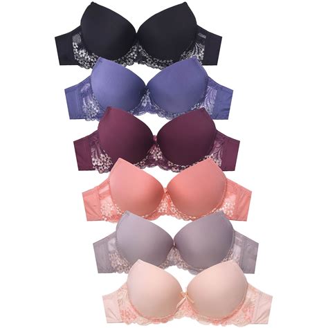 247 Frenzy Women S Essentials Sofra Pack Of 6 Full Coverage Lace Accent Push Up Bras