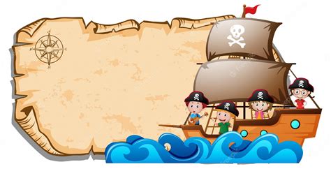 Premium Vector Paper Template With Children On Pirate Ship