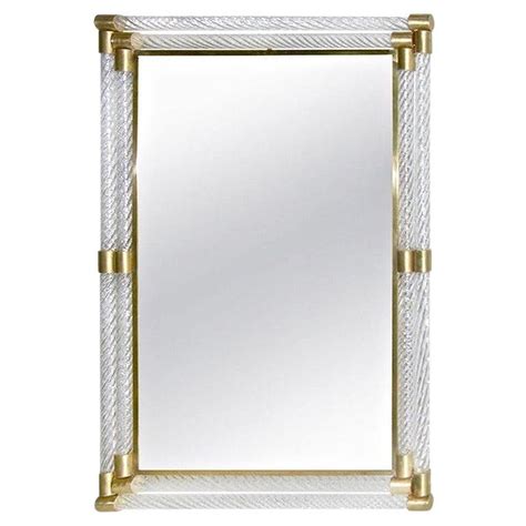 italian double frame twisted crystal murano glass mirror with gold brass accents for sale at