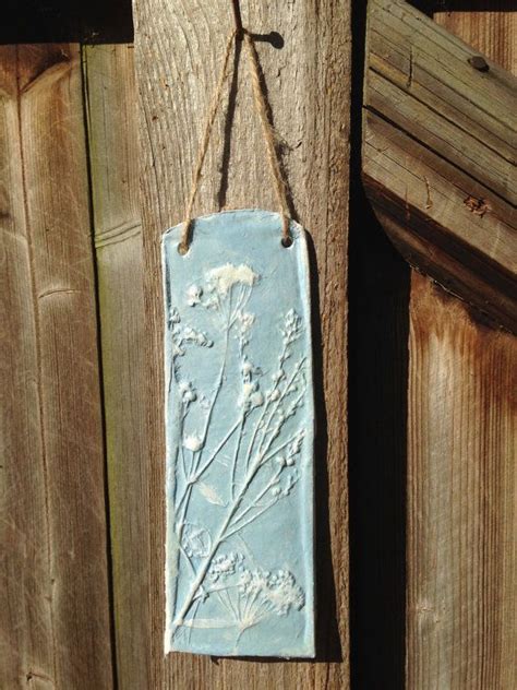 Rustic Clay Wall Art Natural Wild Flower Impression Blue