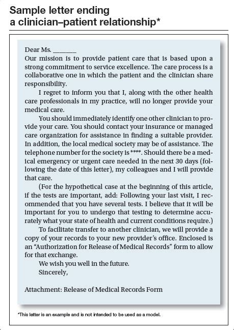 This office manager resource provides a great sample of a letter to send to patients leaving your dental practice. How do you dismiss a patient from your practice's care ...