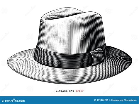 Vintage Hat Hand Draw Engraving Style Black And White Clipart Isolated
