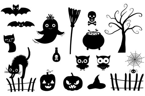 Halloween Silhouettes Clipart Black Silhouette Set By Pravokrugulnik