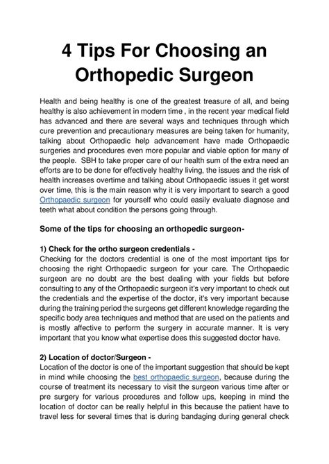 Ppt 4 Tips For Choosing An Orthopedic Surgeon Powerpoint Presentation