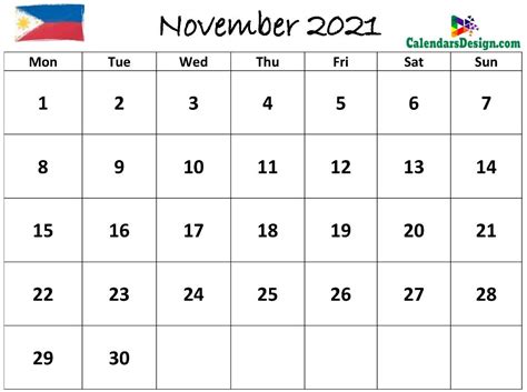 November 2021 Calendar Philippines