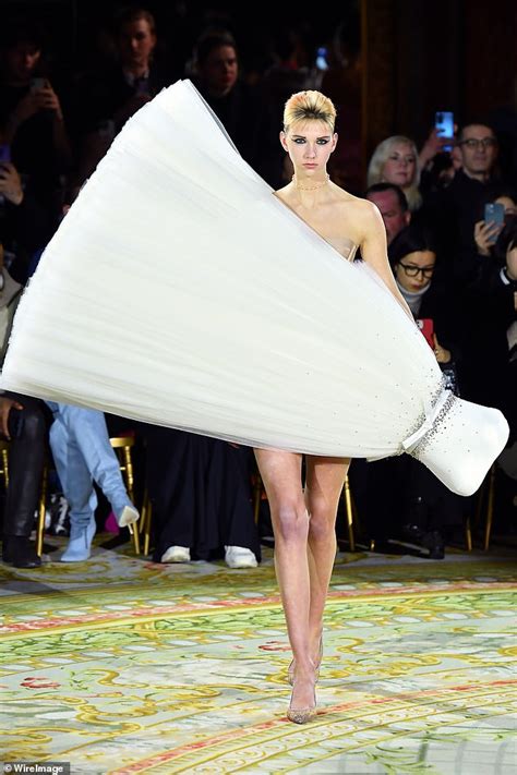 They Do Say Hemlines Are Rising Again Upside Down Dress Leaves Guests Agog At Paris Fashion