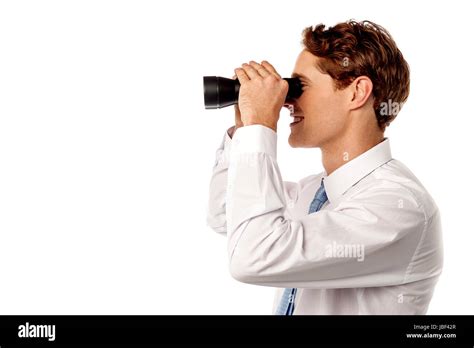 Corporate Man Viewing Through Binoculars Stock Photo Alamy