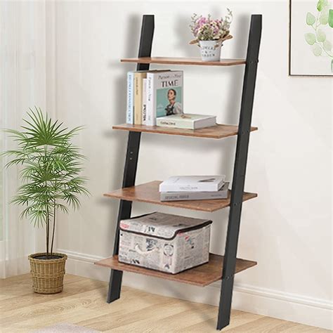 Iwell Ladder Shelf 4 Tier Leaning Shelf Leaning Bookshelf For Living