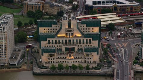 55k Stock Footage Aerial Video Of The Mi6 Building By The River Thames