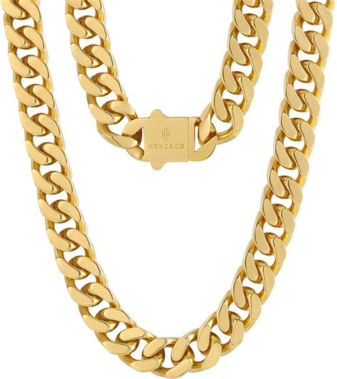 Krkcandco Men Chain Cuban Link Chain12mm 14mm Curb Men Necklace 18k Gold