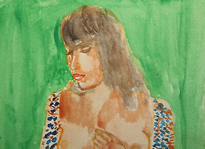 VINTAGE IMPRESSIONIST WATERCOLOR Painting Nude Woman Portrait 90 00