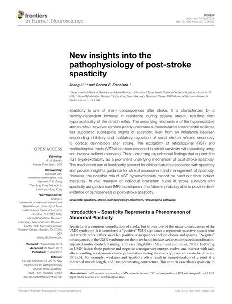 Pdf New Insights Into The Pathophysiology Of Post Stroke Spasticity