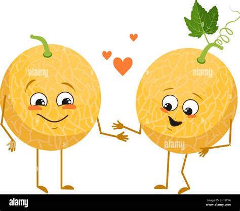 Cute Melon Characters With Love Emotions Face Arms And Legs The Funny Or Happy Food Heroes